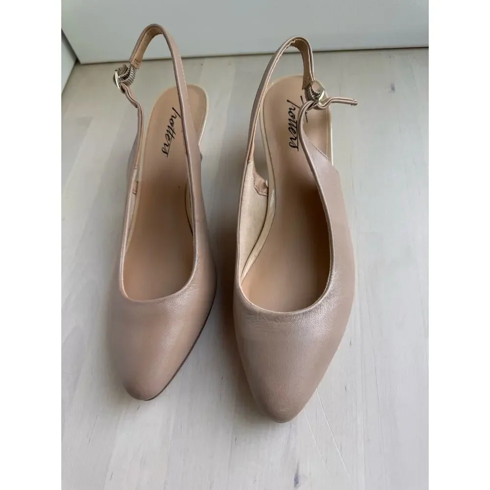 Trotters Keely Beige Leather Kitten Heel Pumps Comfort Dress Shoes Size 6